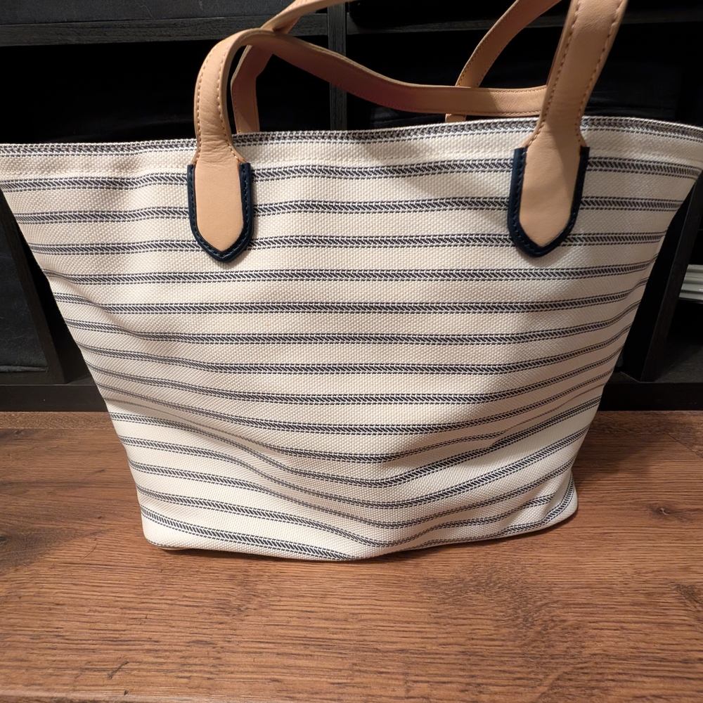 Coach Striped Tote Bag with Tan Handles - Picture 2 of 8